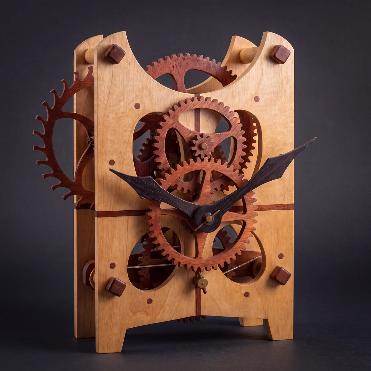 Handmade grandfather clock movement with wooden gears